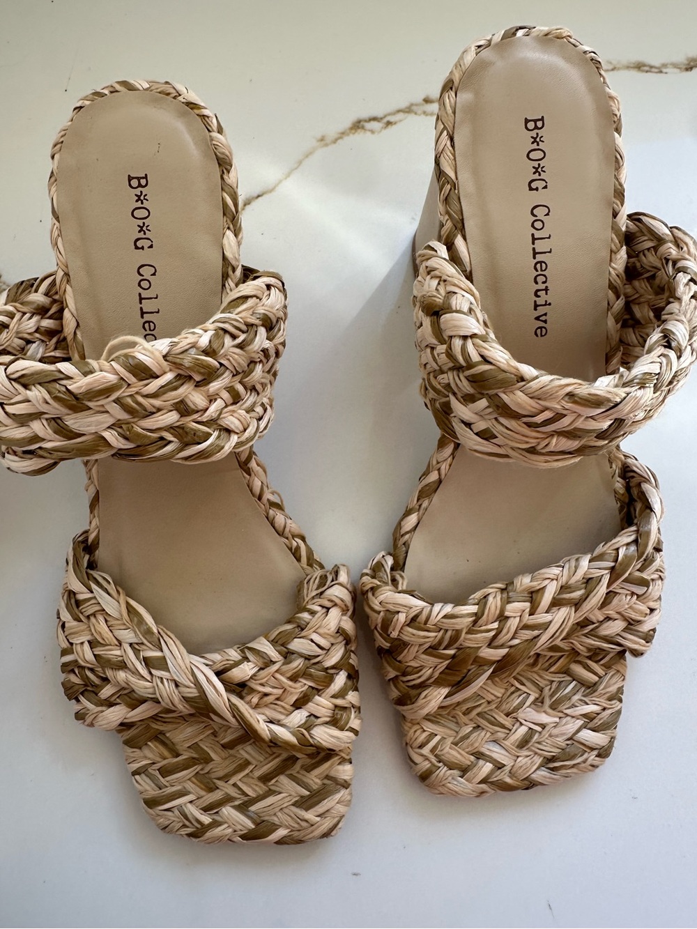 B.O.G Collective Woven Raffia Block Heel Sandals 7.5